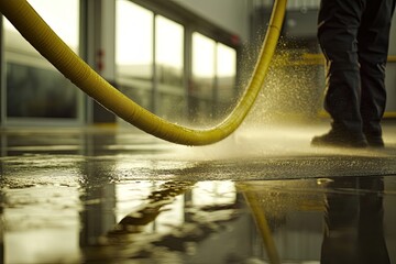 High-pressure water cleaning of a floor