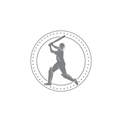 Cricket Player Silhouette in Circular Badge Design