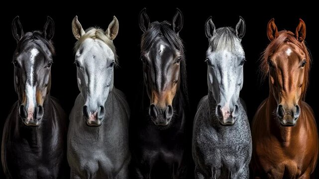 Majestic Equine Quartet Black, Gray, Dapple Gray, and Chestnut Horses
