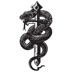 Obraz premium Snake Entwined Sword, Snake and Sword Tattoo Design
