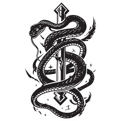 Obraz premium Snake Entwined Sword, Snake and Sword Tattoo Design