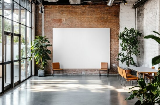 Modern industrial space with blank canvas