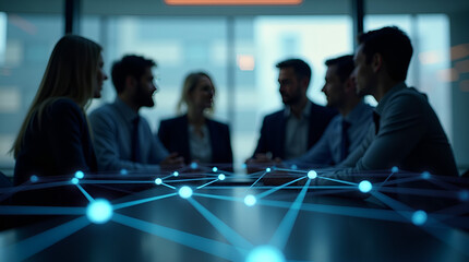 Business Networking Meeting with Digital Connection Overlay