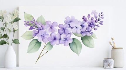 Graceful watercolor lilac branch, soft and light artwork for minimalist floral-themed decor