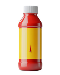 Red Plastic Bottle with Yellow Label on Transparent Background, cut out, no background