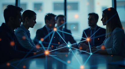 Business Networking Meeting with Digital Connection Overlay