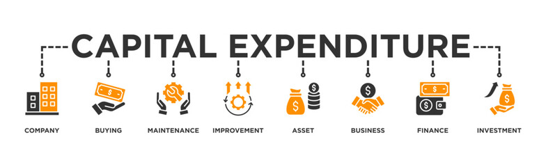 Capital expenditure banner web icon illustration concept with icon of company, buying, maintenance, improvement, asset, business, finance, investment