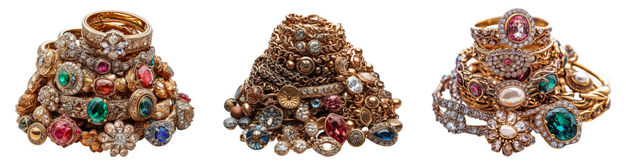 Vintage Jewelry Collection on Transparent Background for Display