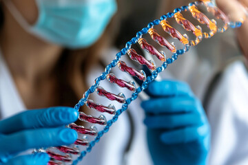 Biotechnology scientists examining DNA samples in modern laboratory setting