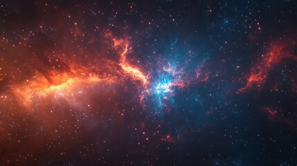 Naklejka premium Cosmic Nebula with Red and Blue Hues