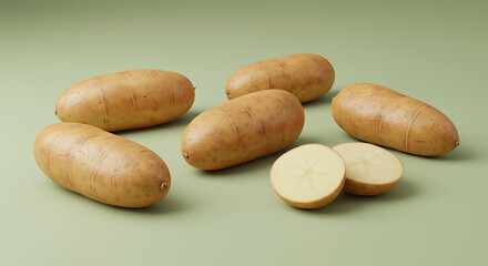 Obraz premium Rustic potatoes on green surface shine