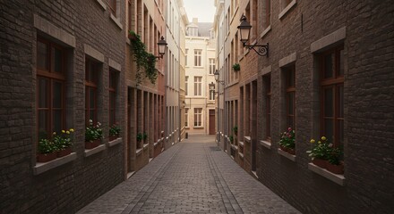 Fototapeta premium Walking Through Historic Alleyway with Cobblestone Path