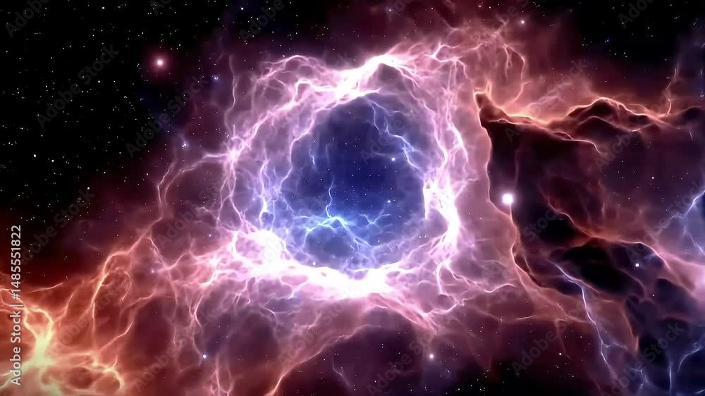 Poster abstract background with space, erulean and coral lightstream nebula abstract fractal universe space
