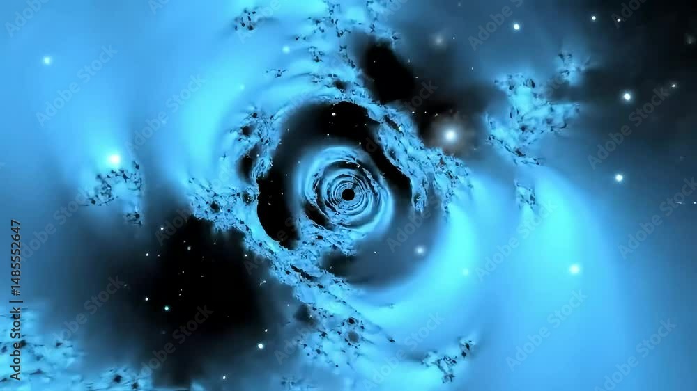Poster ice blue and charcoal interstellar tunnel abstract fractal universe space looping background