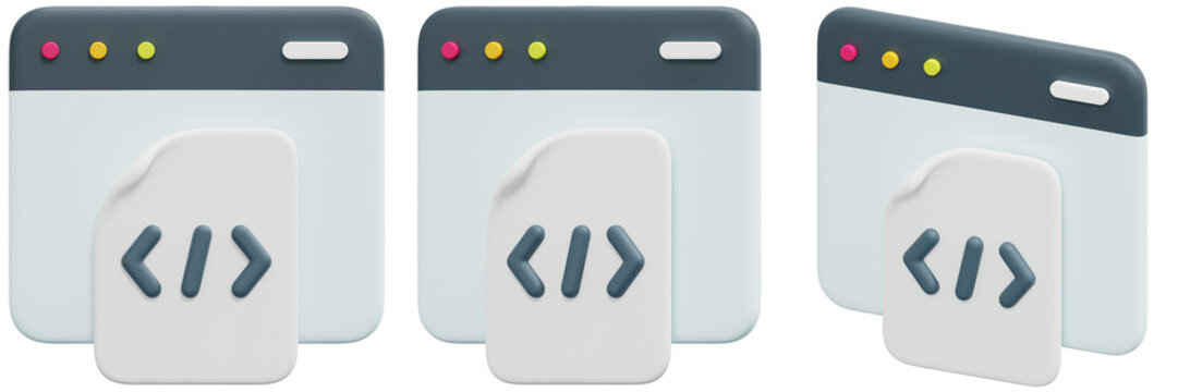 Set of 3D Browser Icons Showing Code File 3d Render Icon Illustration