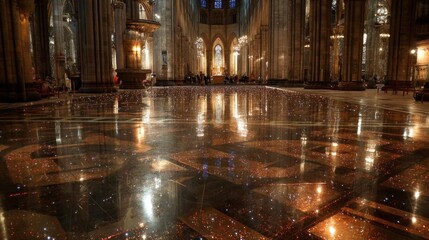 Fototapeta premium Milan Cathedral's Sparkling Floor: A Nighttime Celestial Reflection