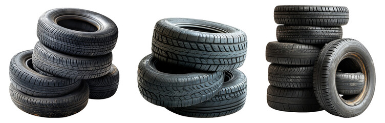 Obraz premium Stacked Tires with Transparent Background for Automotive Collection