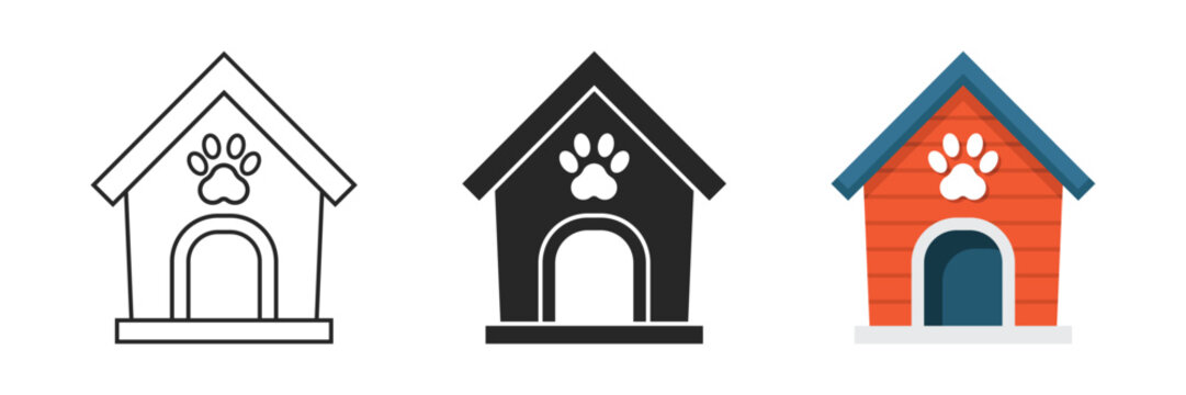 Dog house icon set collection in flat style. Pet home vector illustration on isolated background. Animal shelter sign business concept.
