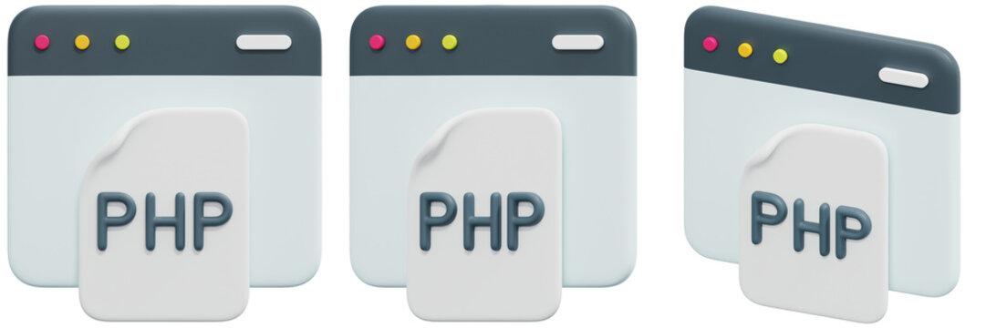 Set of PHP File Icons in Browser Windows 3d Render Icon Illustration