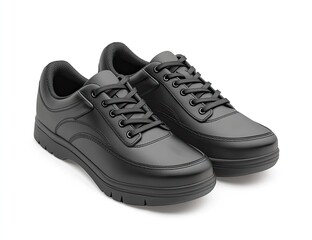 Pair of black, lace-up shoes.  Sole and upper are detailed