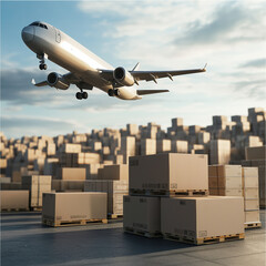 コンテナ上空を飛ぶ飛行機