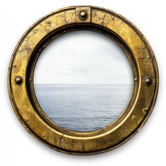 Antique brass porthole, ocean view