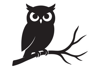 owl logo silhouette vector design, owl logo icon silhouette, tree branch night owl logo silhouette vector, owl silhouette vector style isolated on white background