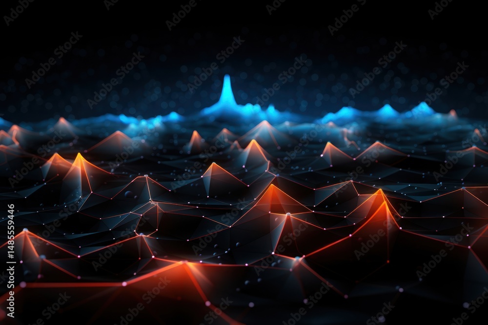 Poster visualization of blockchain network abstract outdoors glowing.