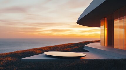 Seaside Modern Luxury Home Design at Dusk with Minimalist Architecture