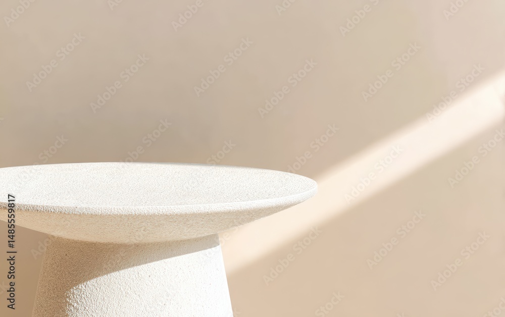 Aufkleber abstract close-up of a minimalist pedestal table with textured surface against a soft background