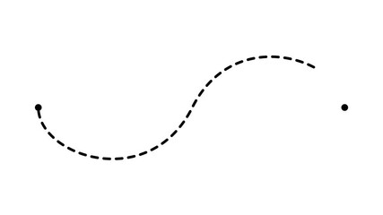 Animation of a dotted line path from left to right point. Concept of movement, moving, flying and goal.