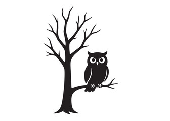 owl logo silhouette vector design, owl logo icon silhouette, tree branch night owl logo silhouette vector, owl silhouette vector style isolated on white background