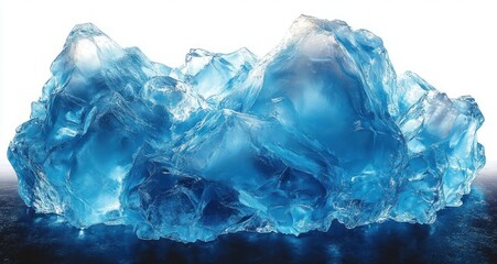 Obraz premium Close-up view of large irregular blue crystals with translucent texture illuminated from behind on a reflective dark surface