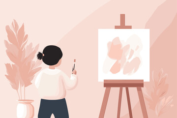 Creative Child Painting on Canvas