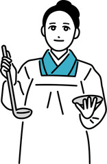割烹着を着た小料理屋の女性女将のイラスト