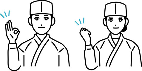 男女の和食料理人のアバターセット