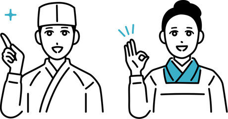 男女の和食料理人のアバターセット