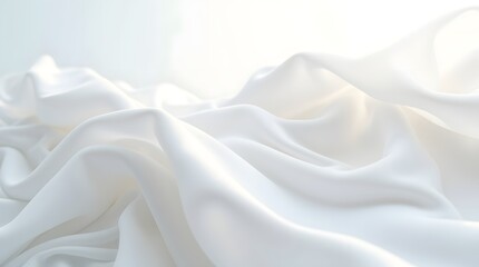 Obraz premium A soft, flowing white satin fabric draped elegantly with gentle folds, creating a serene and calming atmosphere.