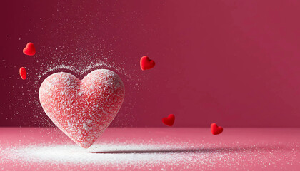 Valentine Day Heart Shaped Powdered on Pink Background