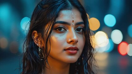 Beautiful woman portrait night city - Powered by Adobe