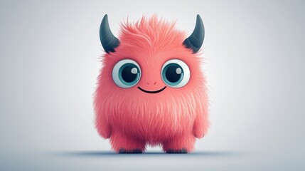 Fototapeta premium Cute Pink Monster with Big Eyes on White Background