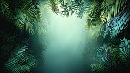 Lush tropical jungle landscape featuring majestic palm trees surrounded by dense green vines and foliage