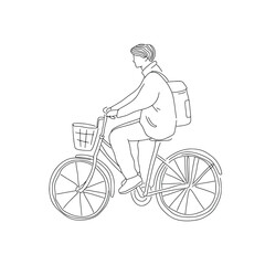 Man riding a bicycle line art illustration. Boy on the bicycle hand drawn vector clipart