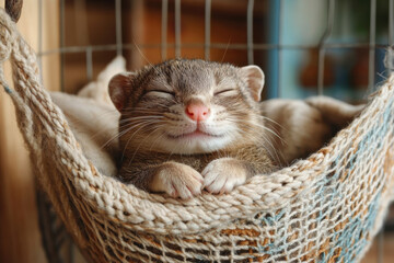 Sleeping kitten nestled in a ham ham.