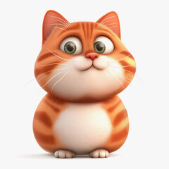 Charming chubby cat with big green eyes sitting gracefully against a clean white background perfect for illustrations