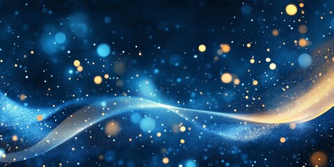 Blue background with curved lines, corporate presentation style, golden light effect on the right side of the screen, dark blue color scheme