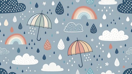 Umbrella, Rain, and Rainbow Pattern
