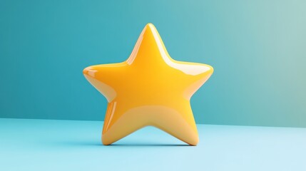 Obraz premium Vibrant yellow star radiating optimism on a teal blue gradient background
