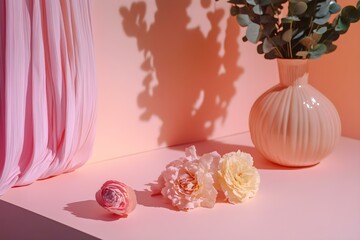 Elegant Still Life on Soft Pink Background with Delicate Aesthetic
