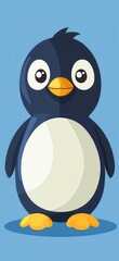 Fototapeta premium Cartoon Penguin Illustration on Blue Background